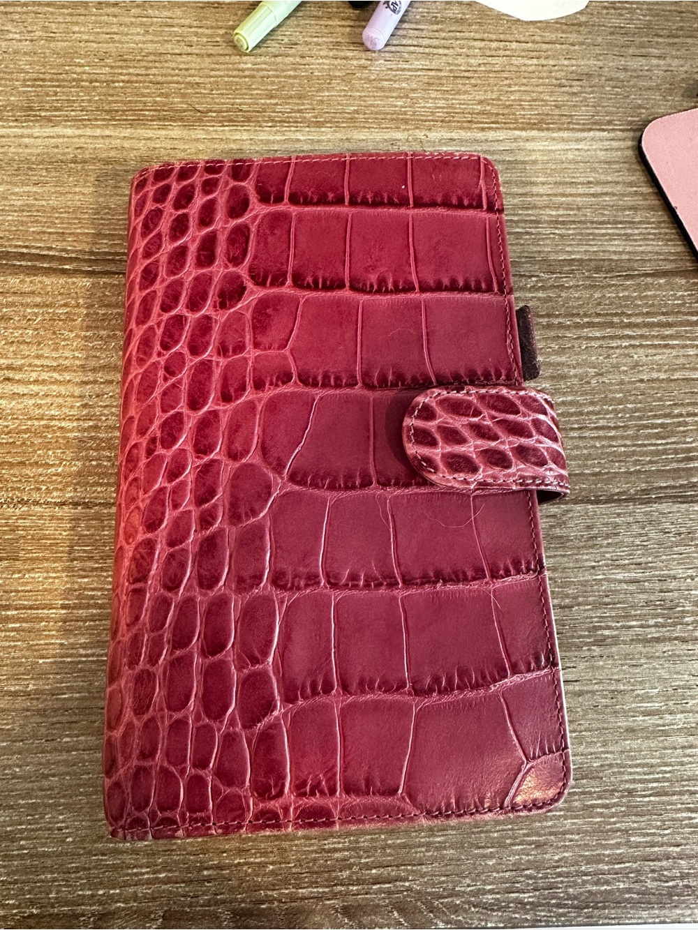 Croc-Embossed Fuschia Filofax Italian Leather Organizer